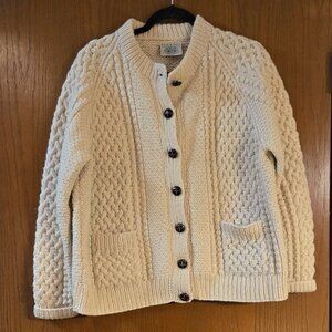 Blarney Woollen Mill Irish Knit Cardigan Ivory Sweater- Made in Irieland XL?